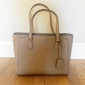Tory Burch Robinson Small Leather Tote - Grey Heron